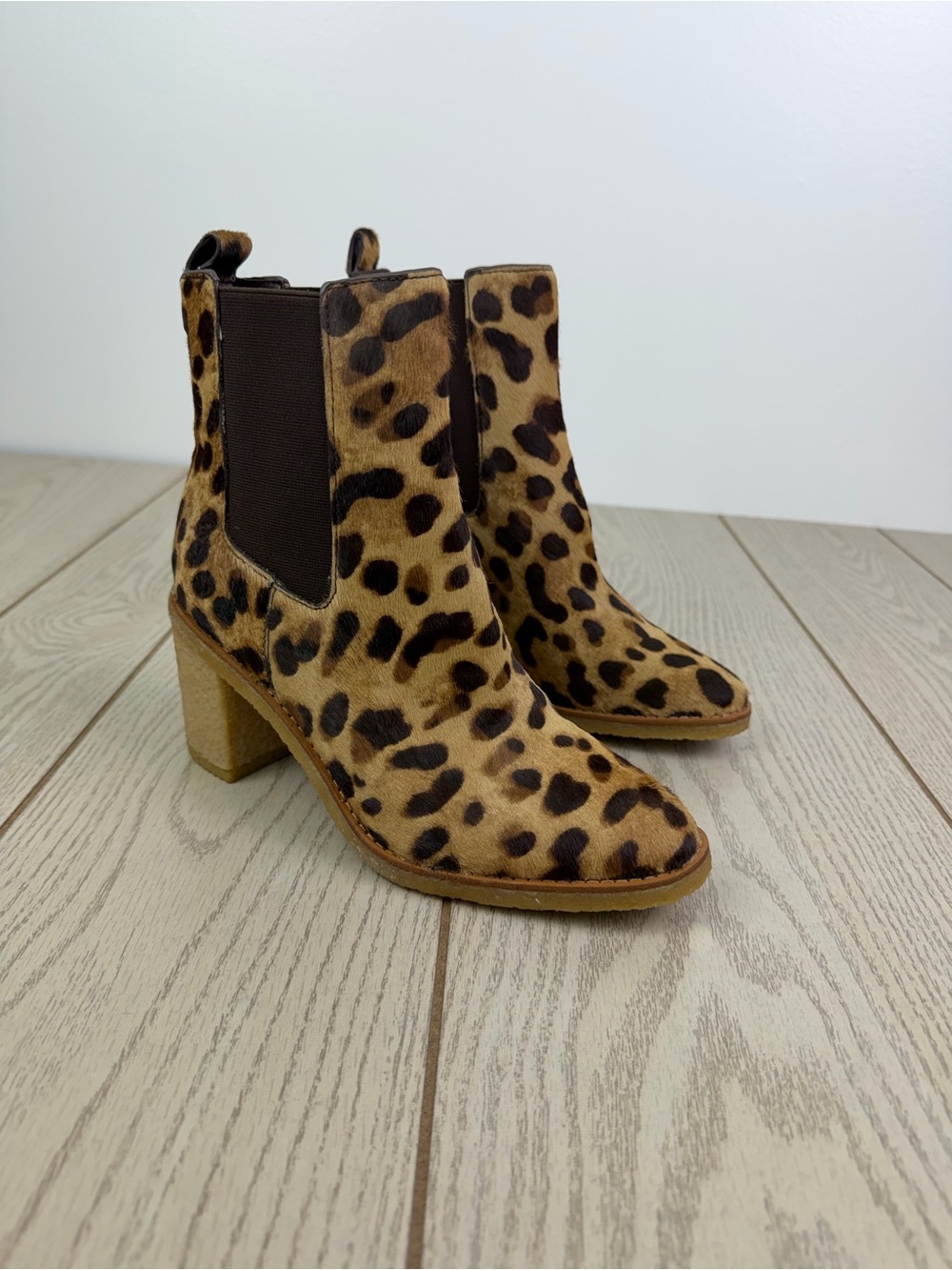 Lauren Ralph Lauren Marianna Leopard Haircalf Chelsea Bootie 7.5B Brown $220